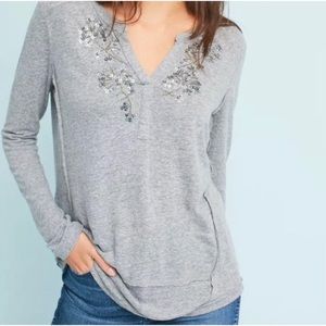 Anthropologie Akemi + Kin Gray Sequin Beaded Embellished Top Small